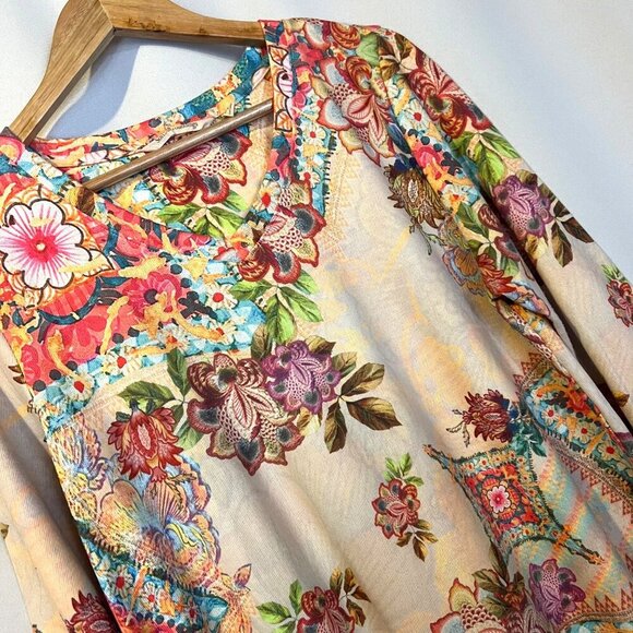 Soft Surroundings Colorful Floral Patchwork Lalema Sublimation Tunic Top L Artsy - Picture 5 of 5